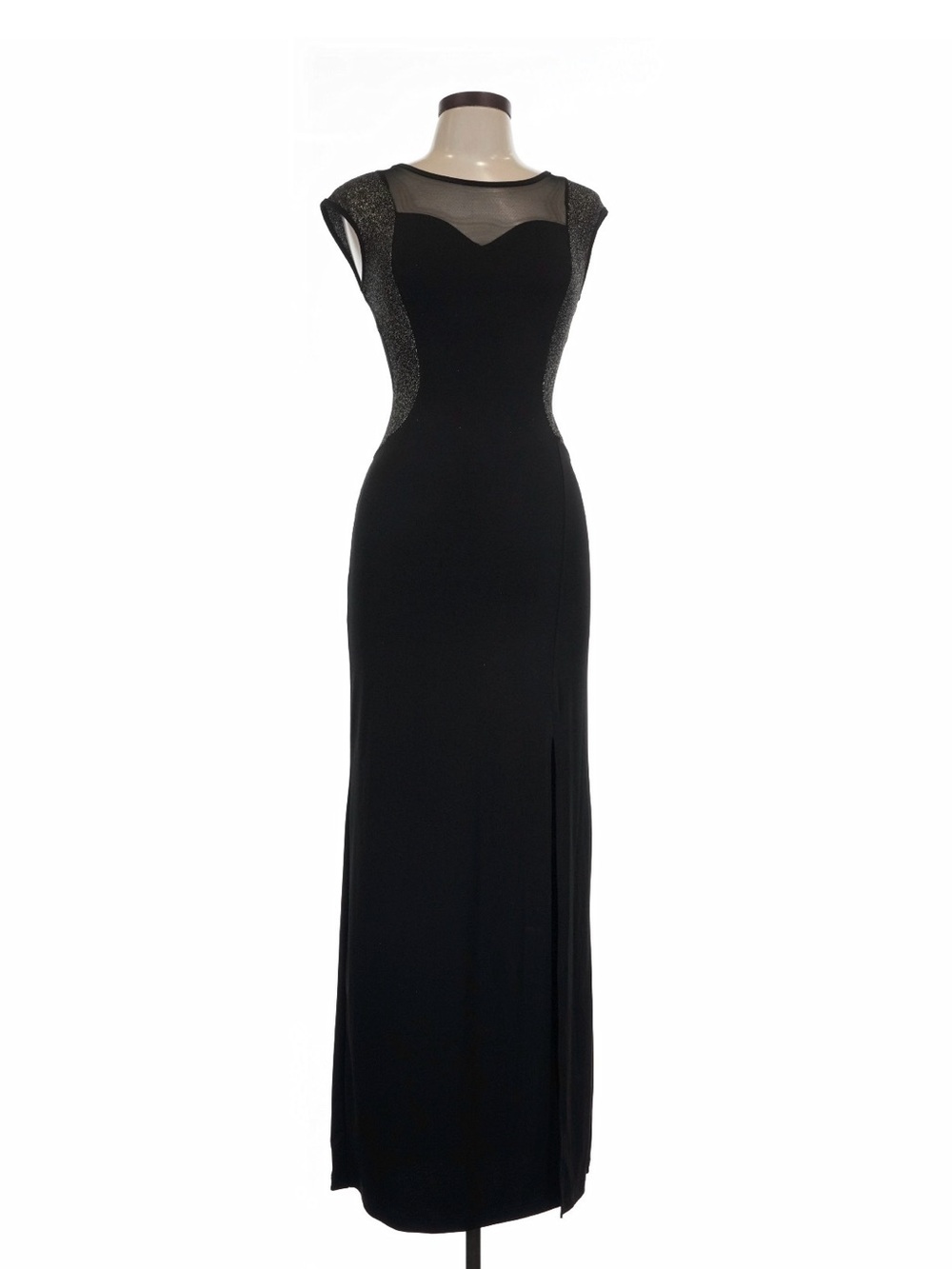 Cameo USA Black Mesh Yoke Maxi Dress Sparkle Side Insets LBD J2985-1 Mens L